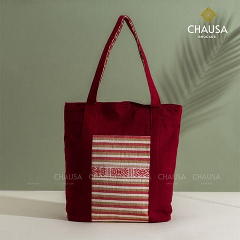  Túi Xách Thổ Cẩm thủ công CHAUSA Brocade - Túi Xách Đỏ, túi tote nữ thổ cẩm thủ công dân tộc Thái, chất liệu vải lanh 