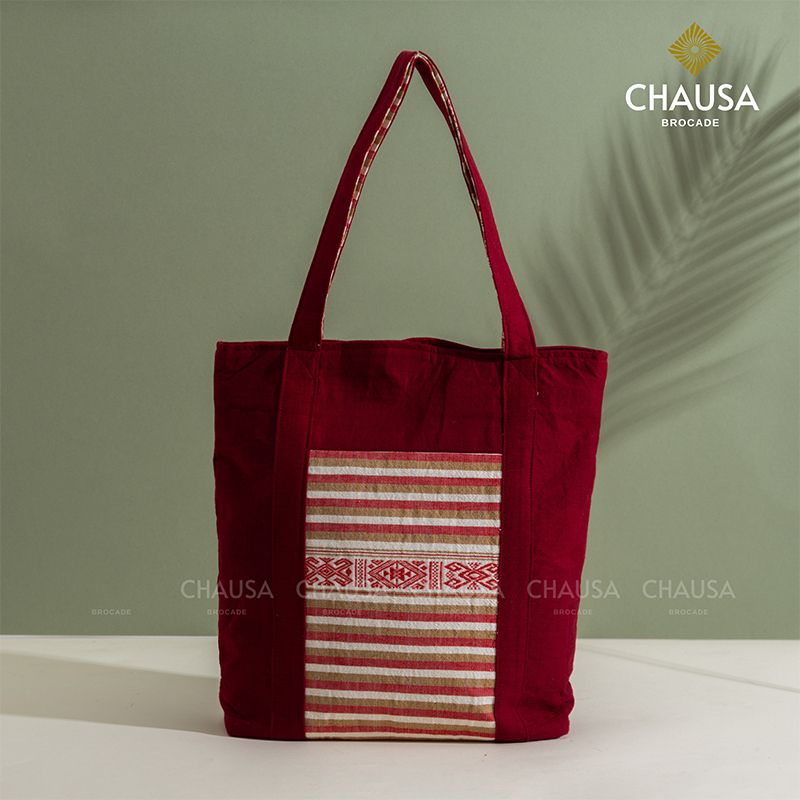 Túi Xách Thổ Cẩm thủ công CHAUSA Brocade - Túi Xách Đỏ, túi tote nữ thổ cẩm thủ công dân tộc Thái, chất liệu vải lanh