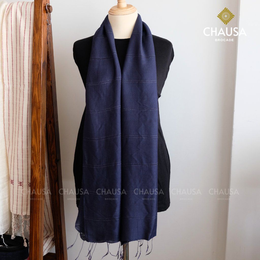 Khăn Choàng Lụa 70% Tơ Tằm tone Xanh Đậm handmade - From CHAUSA Brocade Thổ Cẩm dân tộc Thái, Tây Bắc