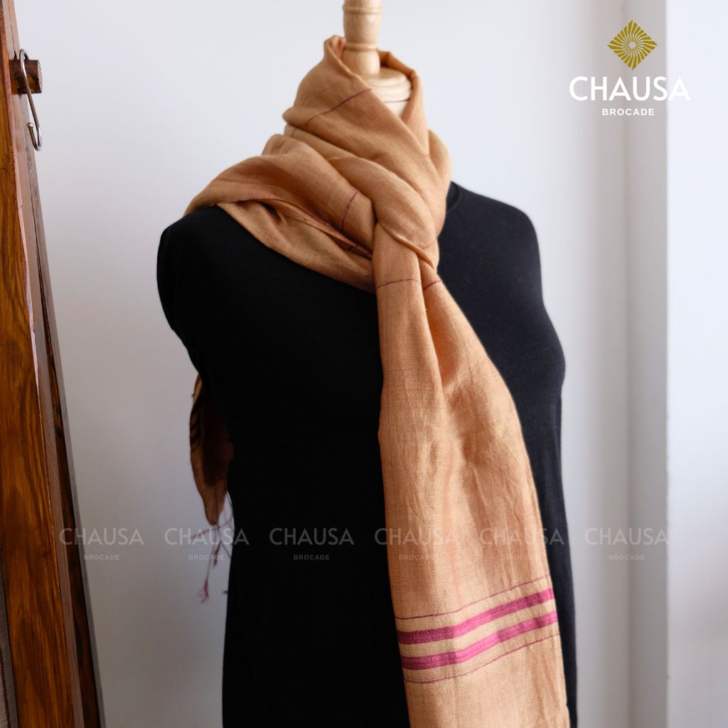 Khăn Choàng Lụa 70% Tơ Tằm tone Nâu handmade - From CHAUSA Brocade Thổ Cẩm dân tộc Thái, Tây Bắc