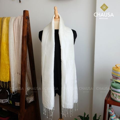  Khăn Choàng Lụa 100% Tơ Tằm tone Trắng Trơn handmade - From CHAUSA Brocade Thổ Cẩm dân tộc Thái, Tây Bắc 