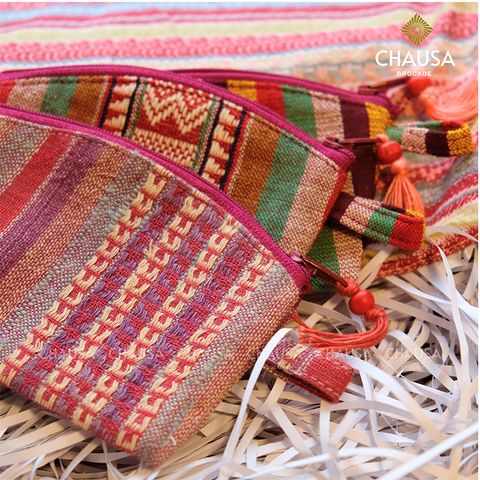  Ví Nhỏ 1 Ngăn Thổ Cẩm Handmade dân tộc Thái - CHAUSA Brocade ví cầm tay thổ cẩm thủ công, vải lanh thiên nhiên an toàn 