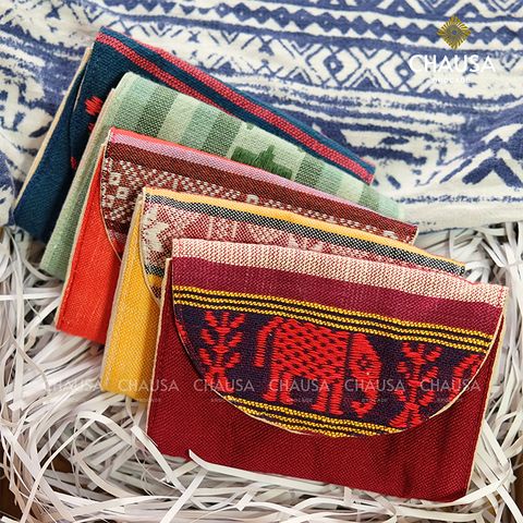  Ví Đựng Thẻ Thổ Cẩm Handmade dân tộc Thái - CHAUSA Brocade ví cầm tay thổ cẩm thủ công, vải lanh thiên nhiên an toàn 