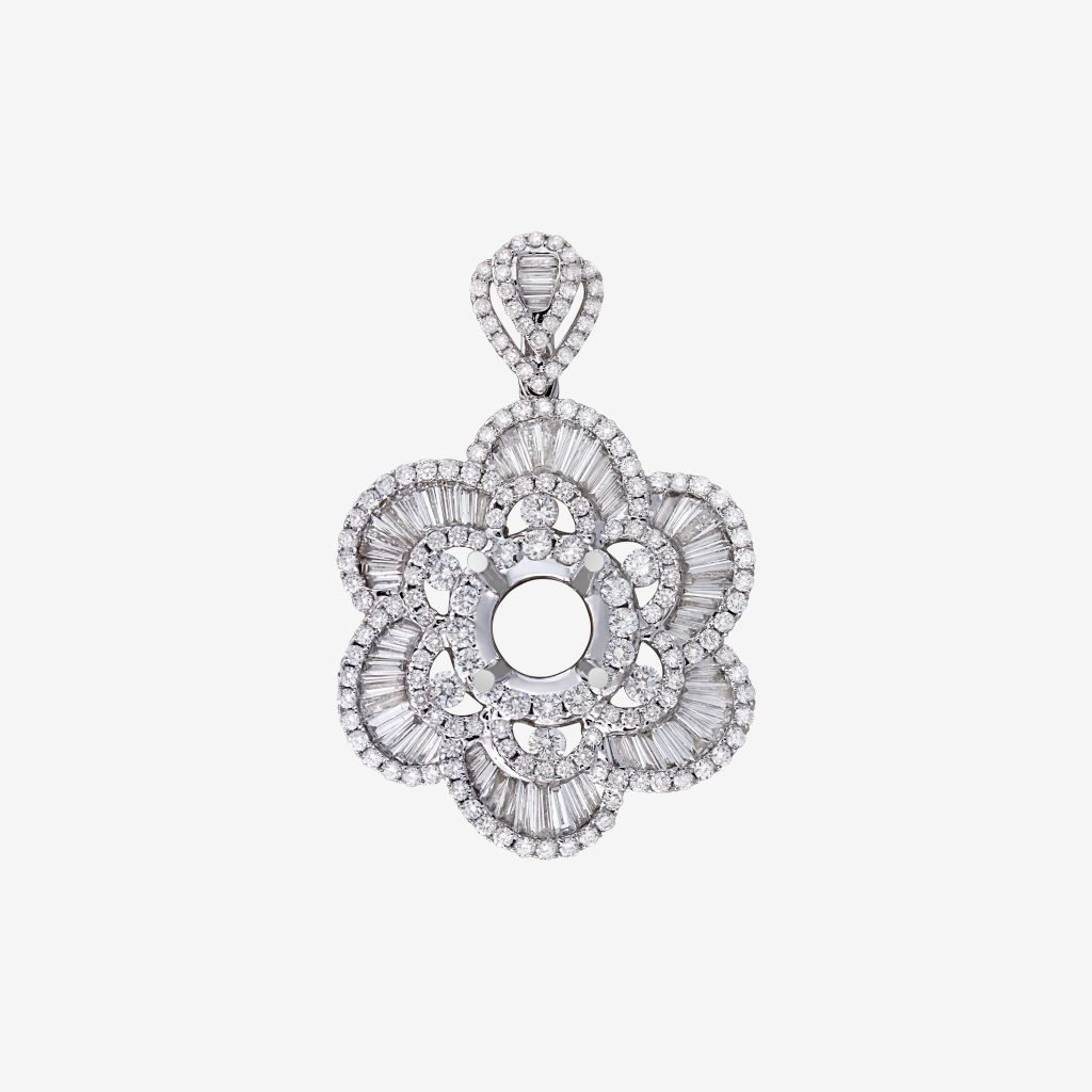  FLORAL HALO-STYLE SEMI-SET PENDANT 