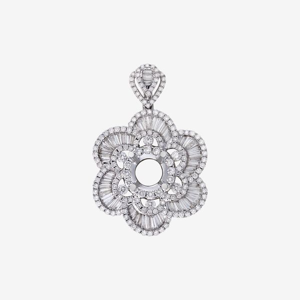  FLORAL HALO-STYLE SEMI-SET PENDANT 