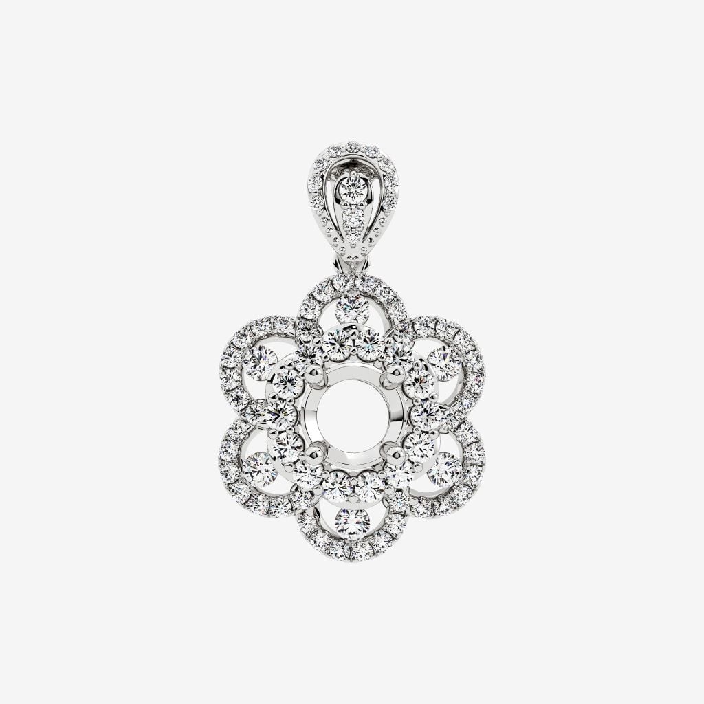  FLORAL HALO-STYLE SEMI-SET PENDANT 