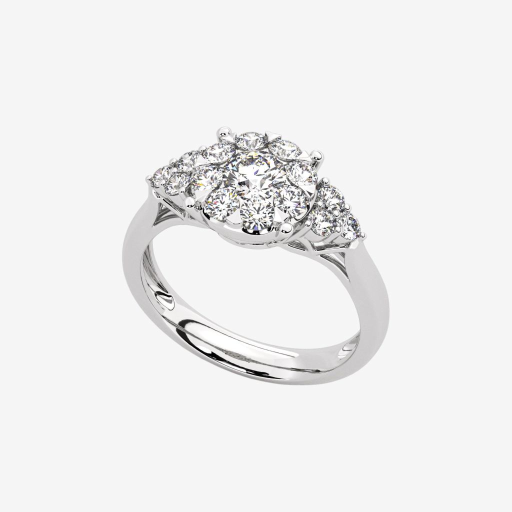  THREE-STONE-STYLE CLUSTER ENGAGEMENT RING 
