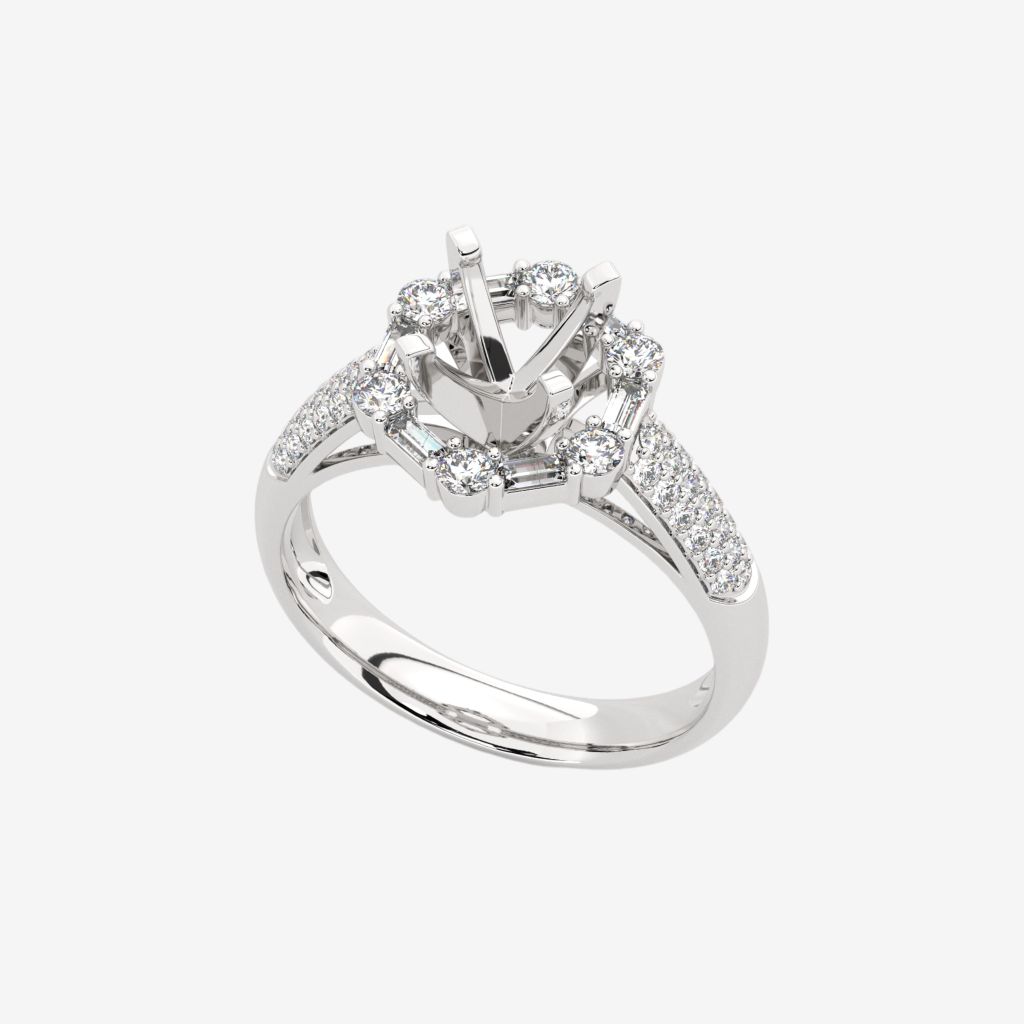  HEXAGON HALO SEMI-SET ENGAGEMENT RING 