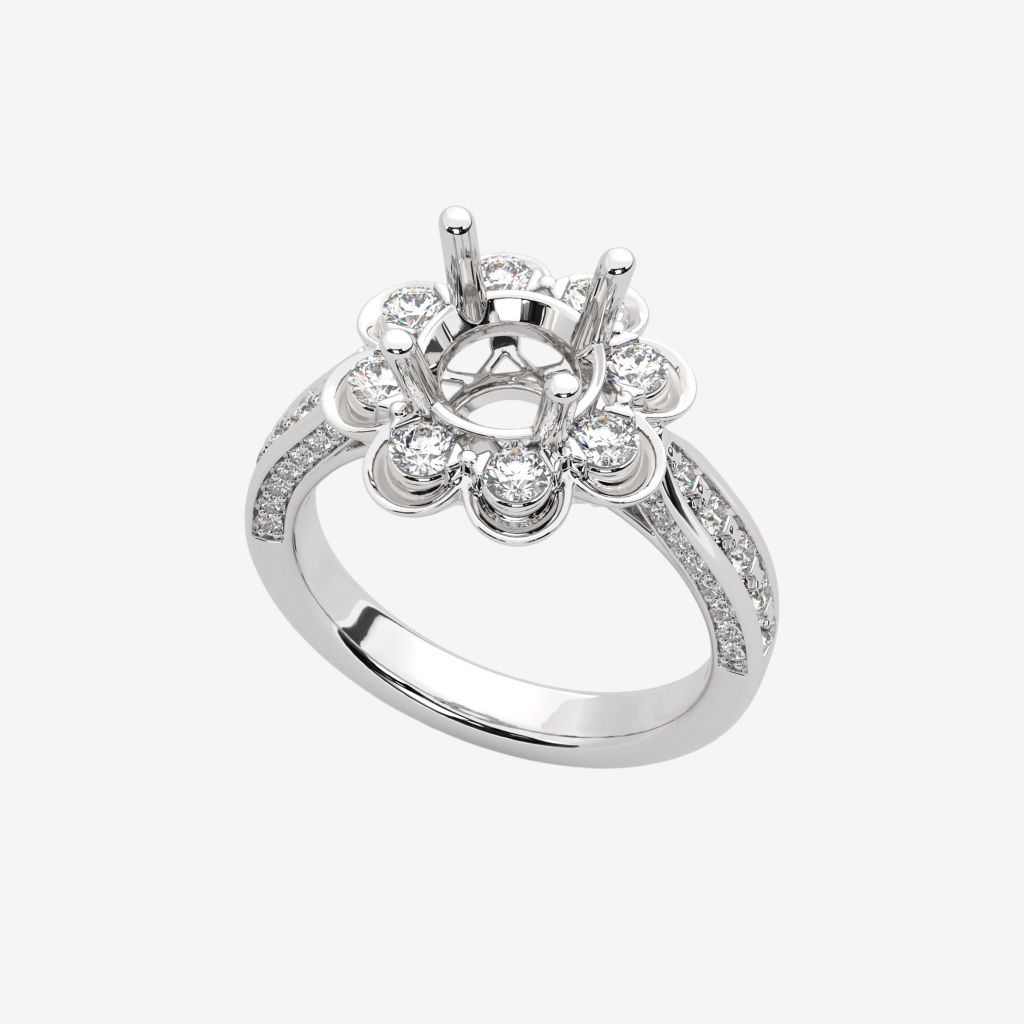  FLORAL HALO SEMI-SET ENGAGEMENT RING 