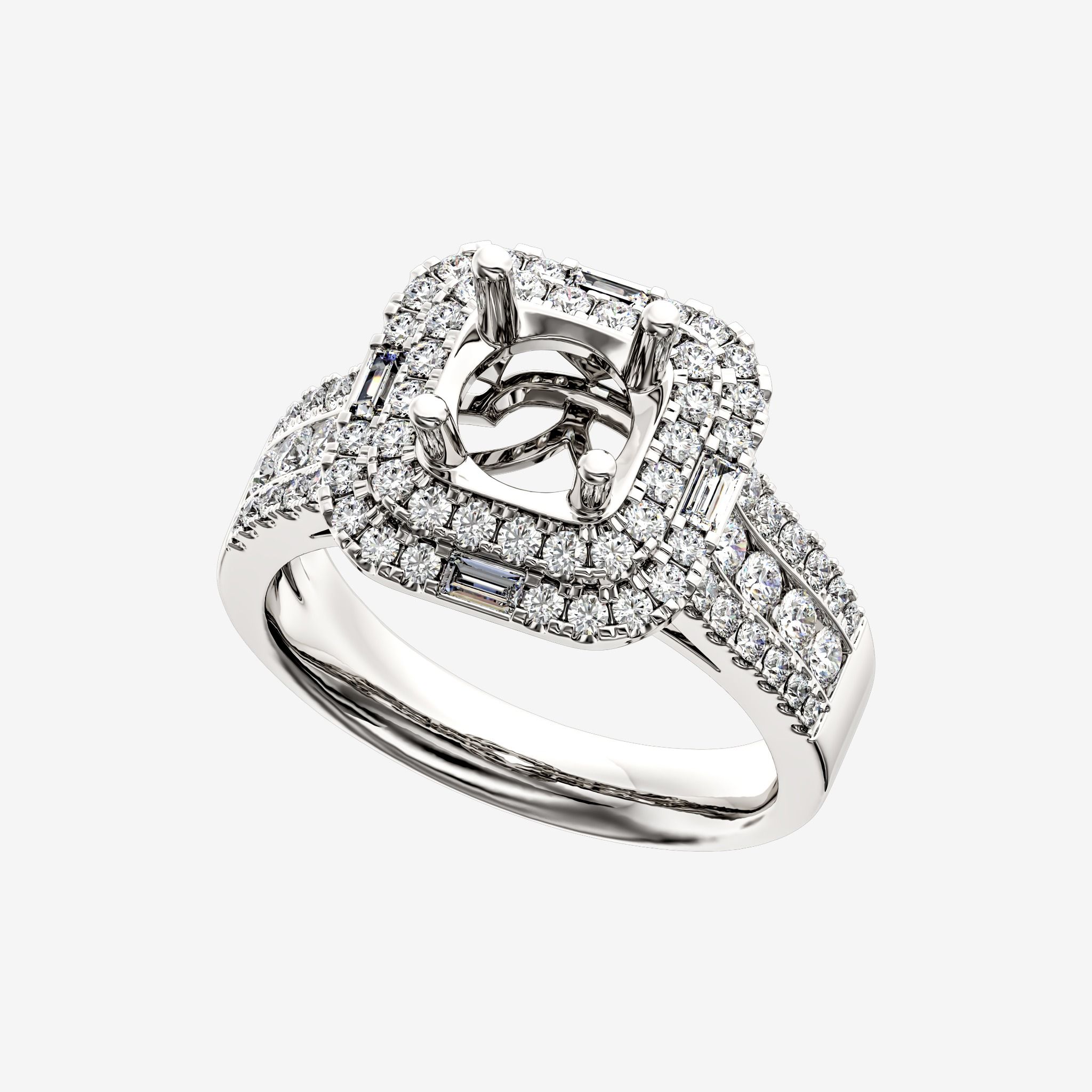 DOUBLE CUSHION HALO SEMI-SET RING