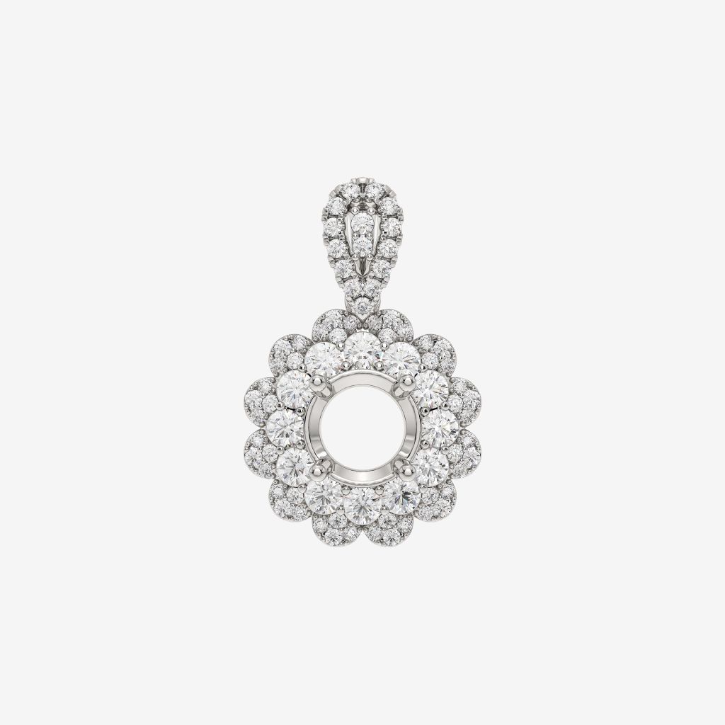  FLORAL HALO-STYLE SEMI-SET PENDANT 