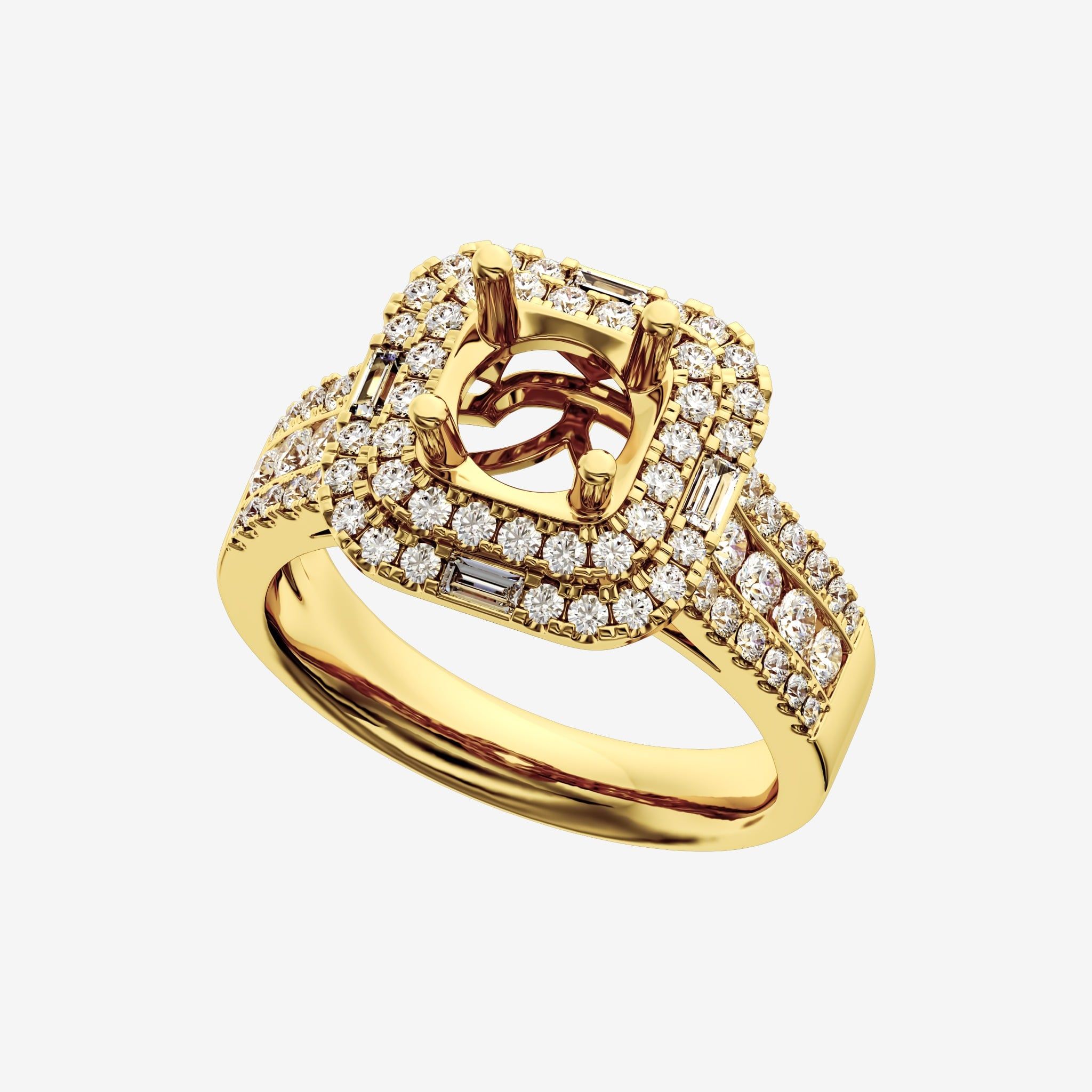 DOUBLE CUSHION HALO SEMI-SET RING