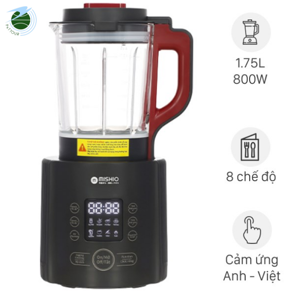  Máy làm sữa đậu nành không cần lọc bã Mishio MK360 800W cối thủy tinh Borisilicate 1.75L 