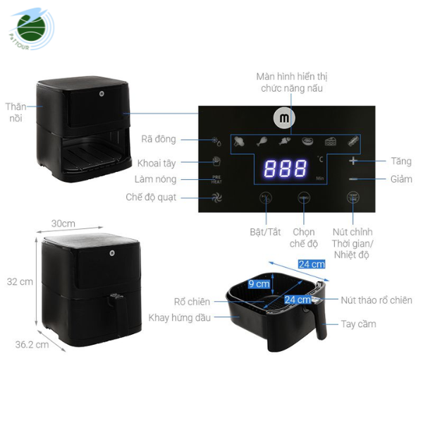  Nồi Chiên Không Dầu điện tử cao cấp Mishio MK284 9L (5.5L) 