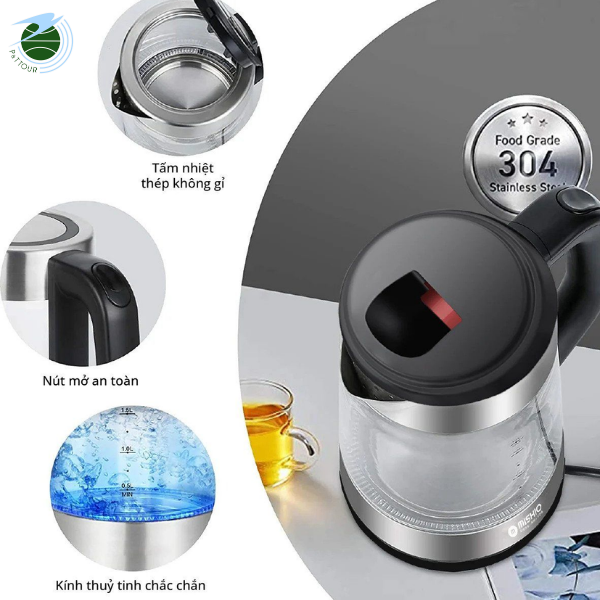  Bình đun thủy tinh Mishio MK341 mâm nhiệt inox 304 không gỉ sét 