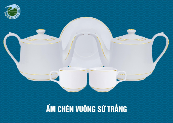  Bộ ấm chén vuông sứ trắng 