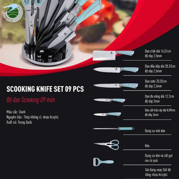  Bộ dao Mishio Scooking 9 món thép không gỉ cao cấp 