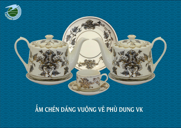  Bộ ấm chén vuông vẽ phù dung 
