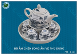  Bộ ấm chén song ẩm Gốm Chu Đậu vẽ Phù Dung 