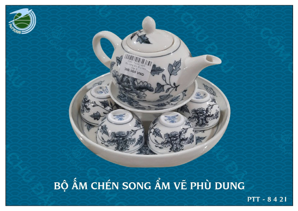  Bộ ấm chén song ẩm Gốm Chu Đậu vẽ Phù Dung 