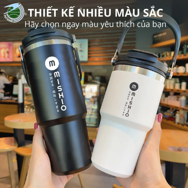  Ly Giữ Nhiệt inox 304 không gỉ sét kèm quai xách và ống hút Mishio size 600ml và 900ml 