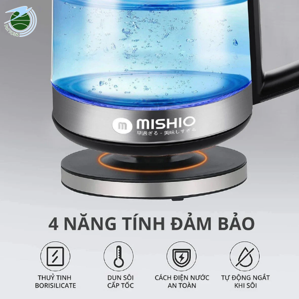 Bình đun thủy tinh Mishio MK341 mâm nhiệt inox 304 không gỉ sét 