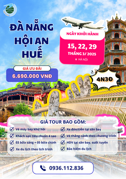  [Tour Miền Trung] Hà Nội - Đà Nẵng - Bà Nà Hill - Phố cổ Hội An - Cố đô Huế - Hà Nội 4N3Đ 