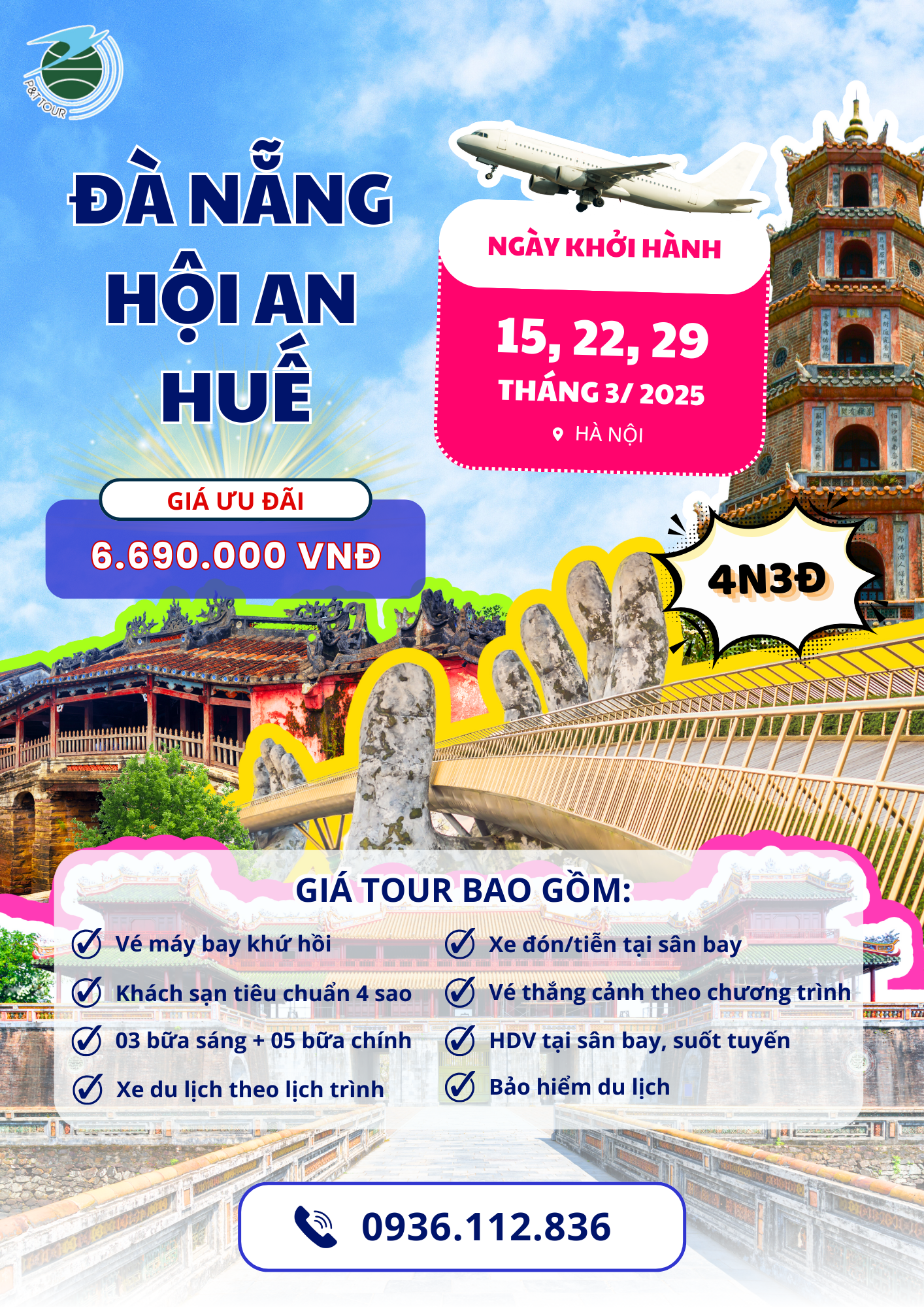  [Tour Miền Trung] Hà Nội - Đà Nẵng - Bà Nà Hill - Phố cổ Hội An - Cố đô Huế - Hà Nội 4N3Đ 