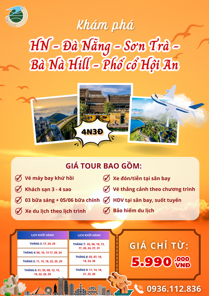  [Tour Miền Trung] Hà Nội - Đà Nẵng - Sơn Trà - Bà Nà Hill - Phố cổ Hội An 4N3Đ 
