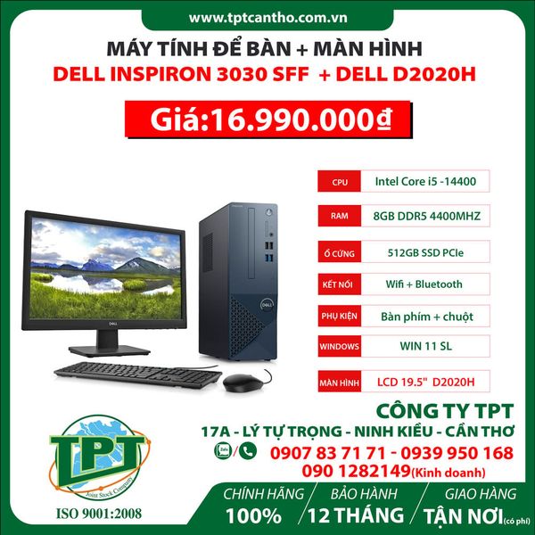 Máy tính để bàn Dell Inspiron 3030 (core i5- 14400 | 8GB DDR5 | 512GB SSD |Windows 11 Home) + Màn hình dell 19.5