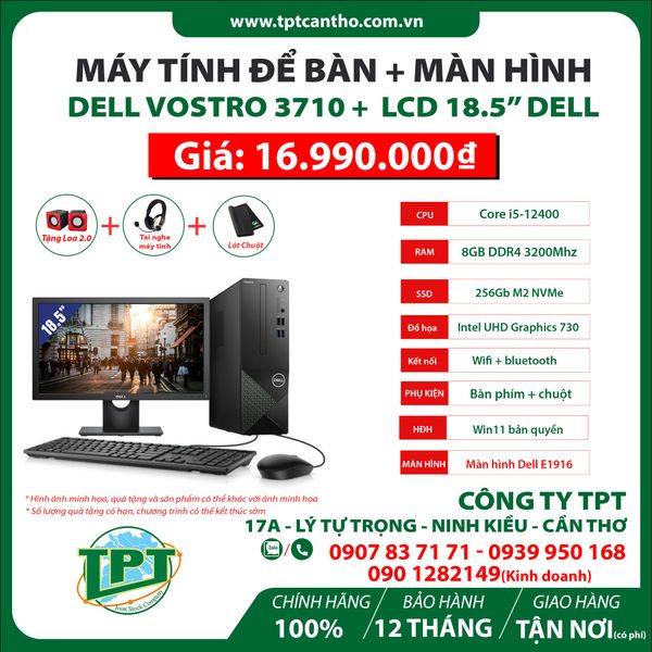 Máy tính để bàn Dell Vostro 3710 42VT370001 (i5 12400/ Intel B660/ 8GB/ 256GB SSD/ Intel UHD Graphics 730/ Windows 11 Home) + LCD Dell E1916