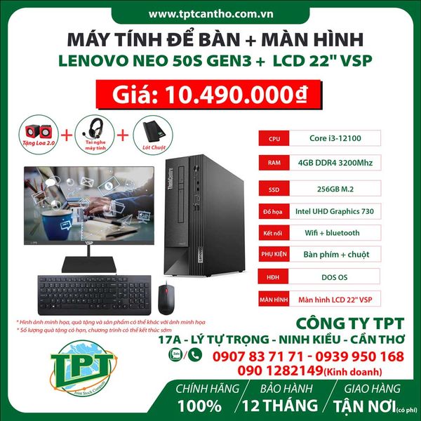 Máy tính để bàn Lenovo ThinkCentre Neo 50S Gen3 11T000ASVA + Màn Hình LCD 22