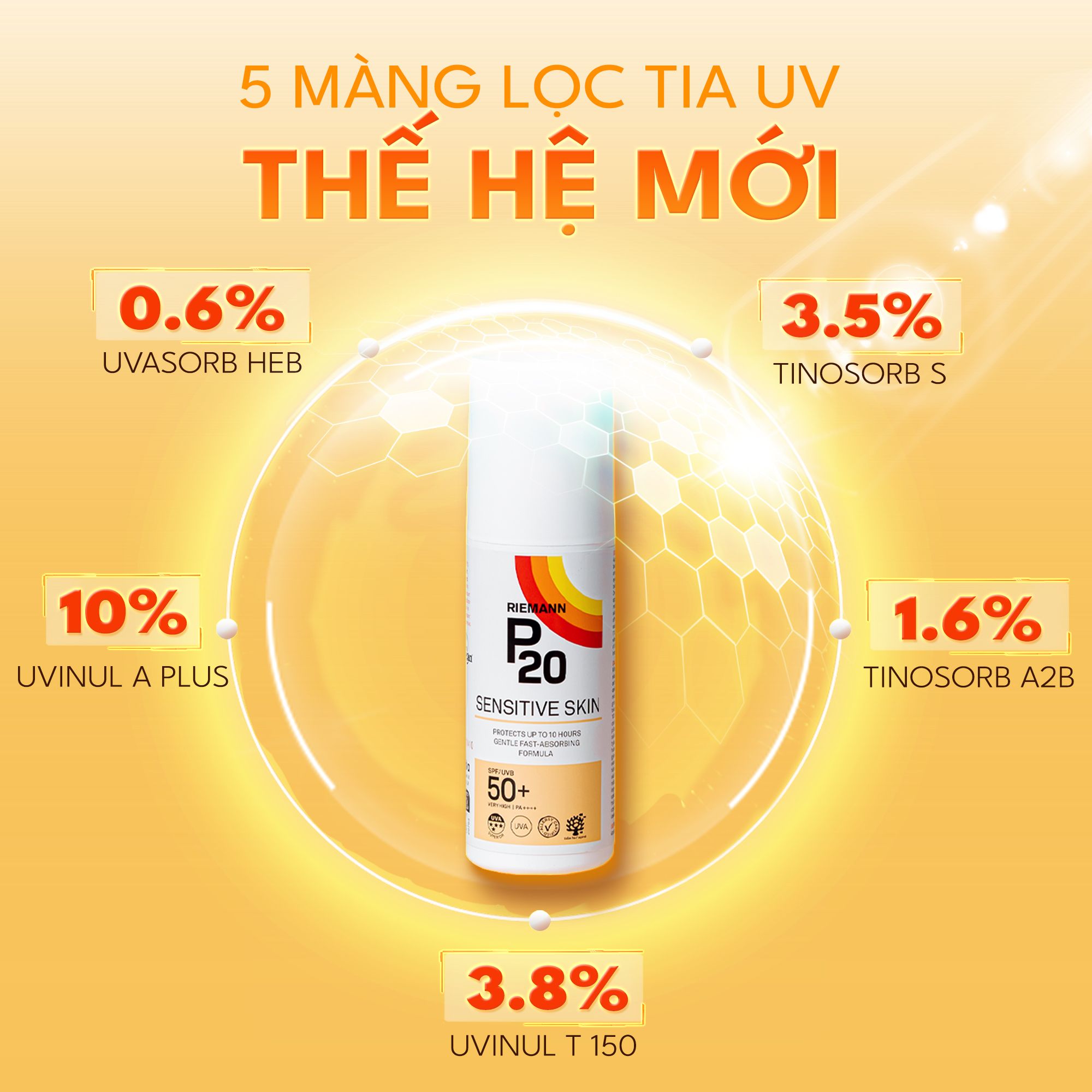  Kem chống nắng phổ rộng Riemann P20 Sensitive Skin SPF 50+ PA ++++ 100ml dành cho mọi loại da 