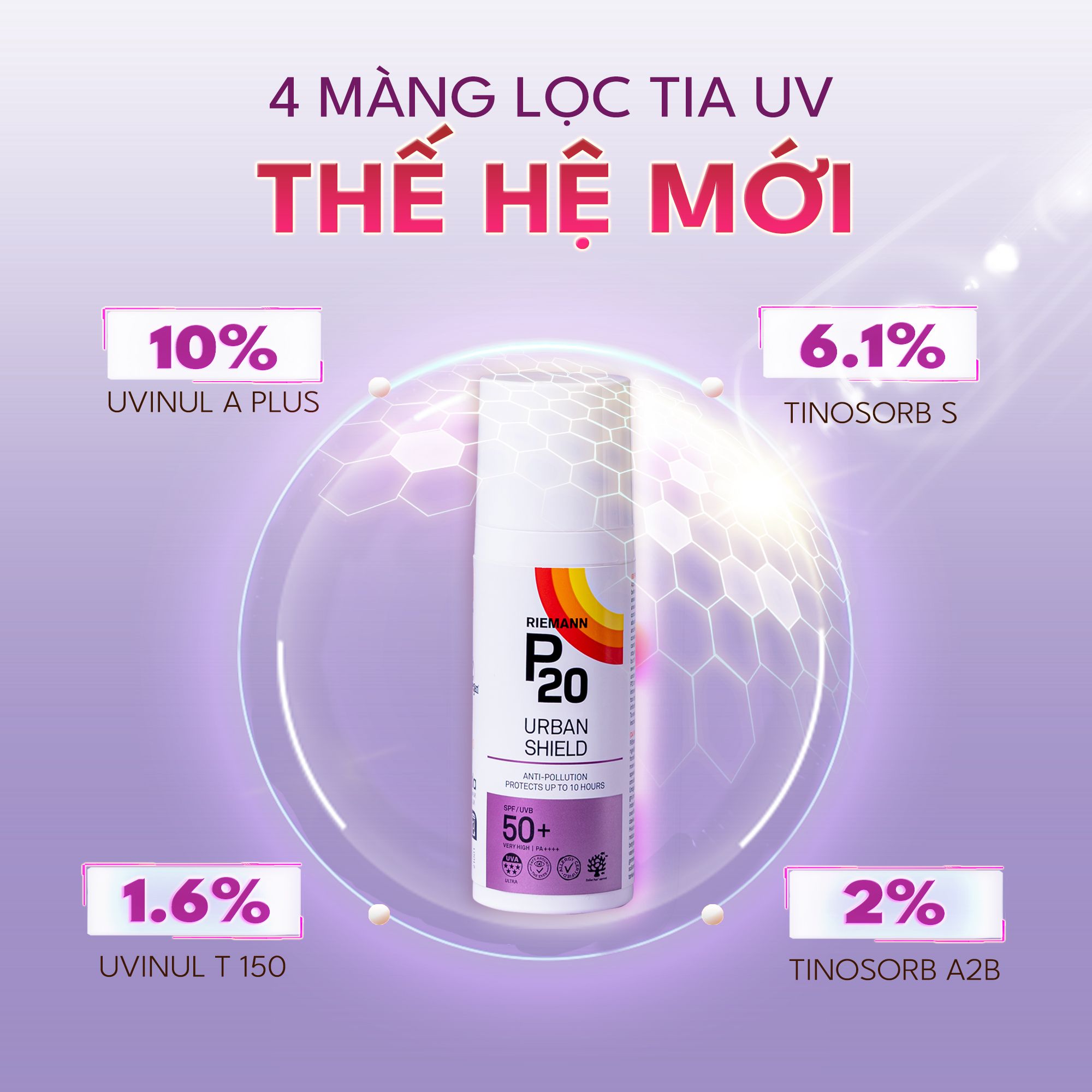 Kem chống nắng phổ rộng chống bụi mịn, ô nhiễm Riemann P20 Urban Shield SPF 50+ PA ++++ 50g 