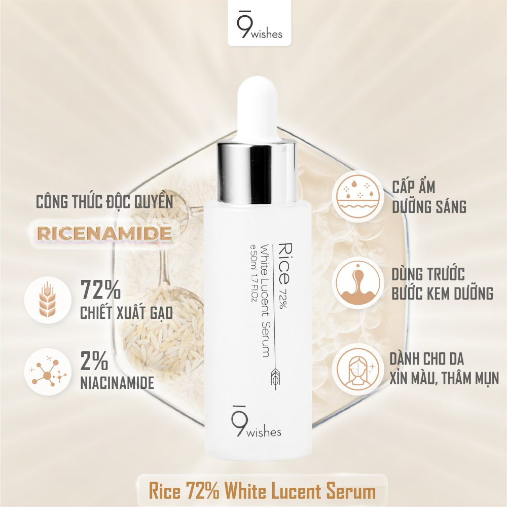  9 Wishes Tinh chất Rice 72% White Lucent Serum 50ml 