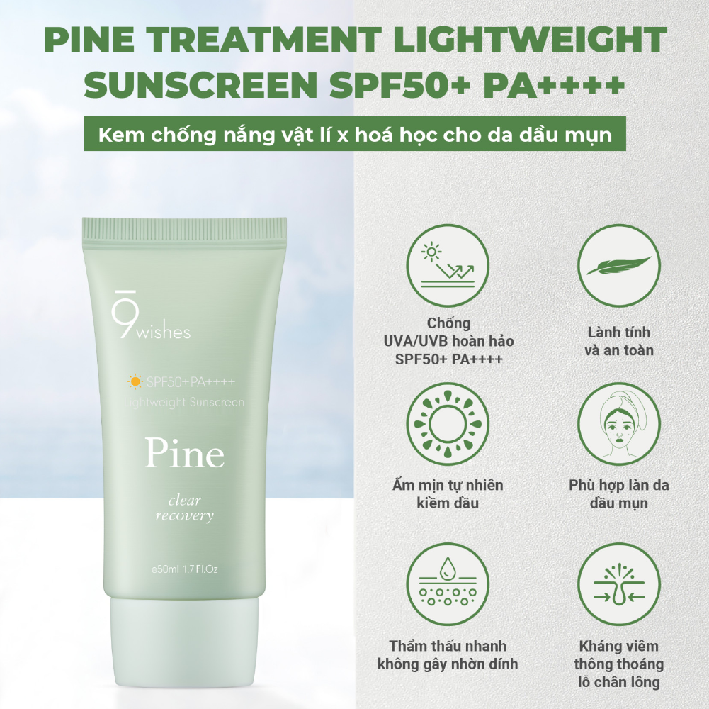  9 Wishes Kem chống nắng Pine Treatment Sunscreen SPF50+ PA++++ 50ml 