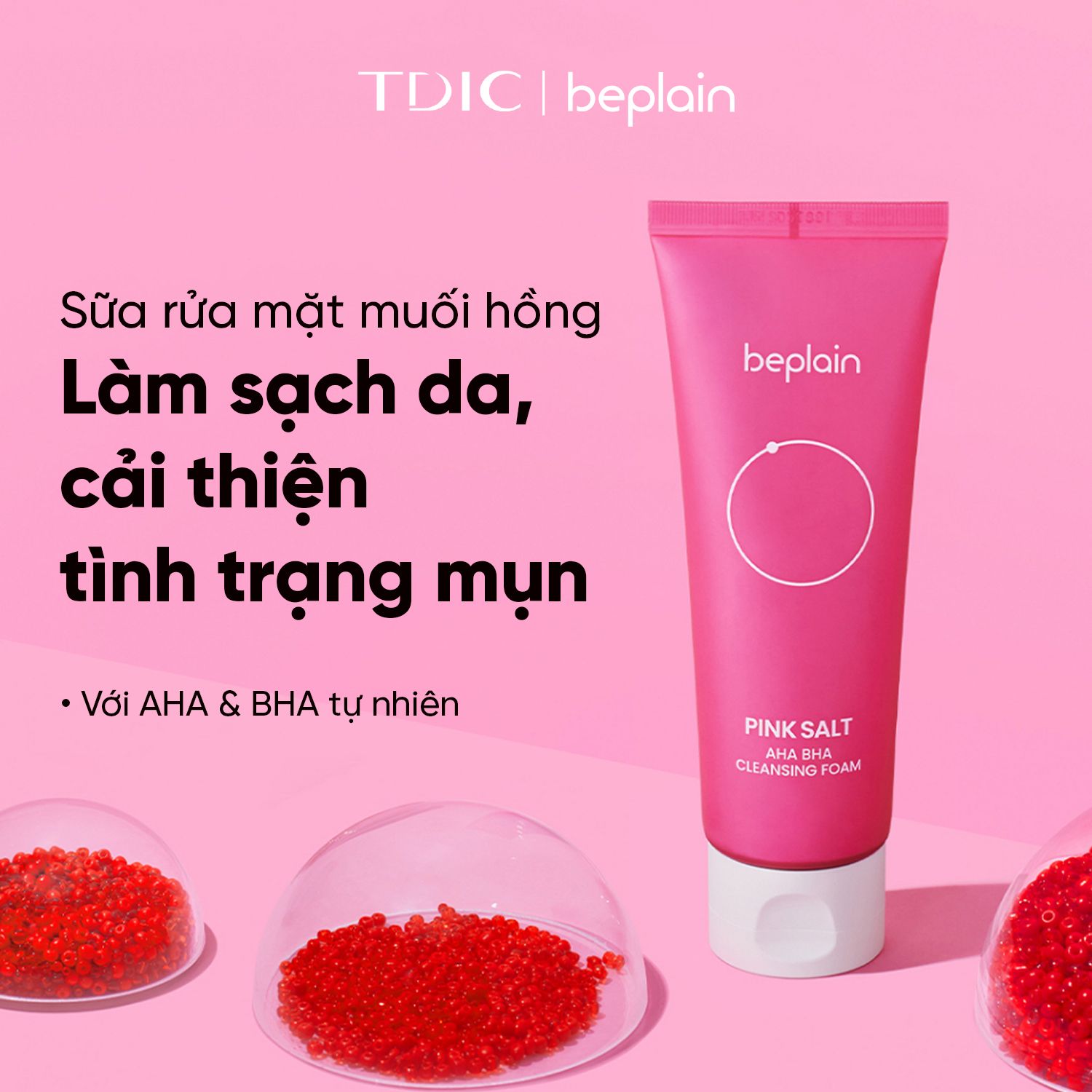  Sữa Rửa Mặt BEPLAIN Sạch Sâu Ngừa Mụn Pink Salt AHA BHA Cleansing Foam 120ml 