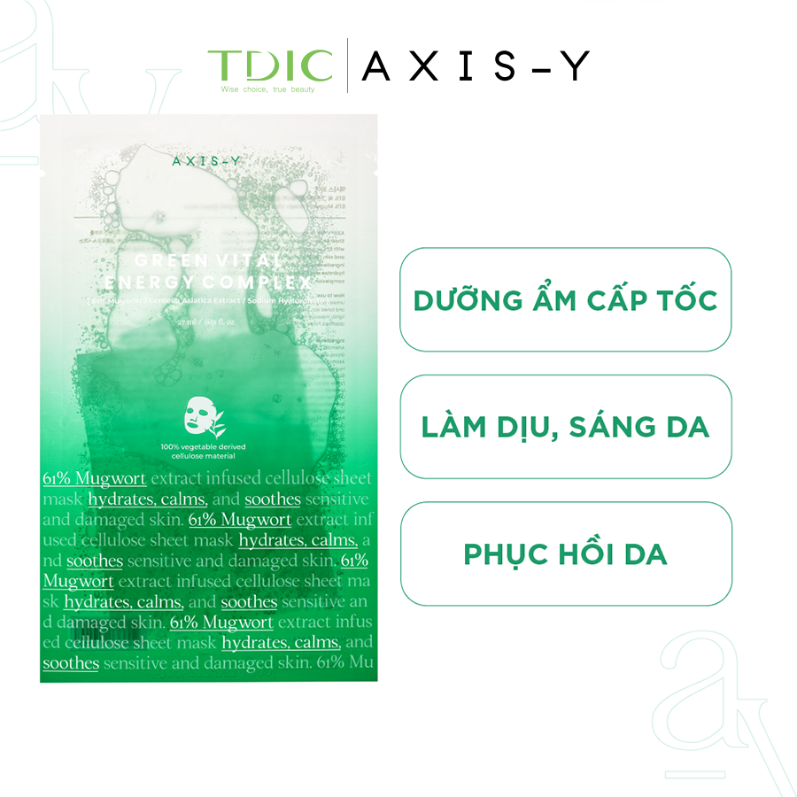  Axis-Y Mặt nạ giấy Mugwort Green Vital Energy Complex Sheet Mask 27ml 
