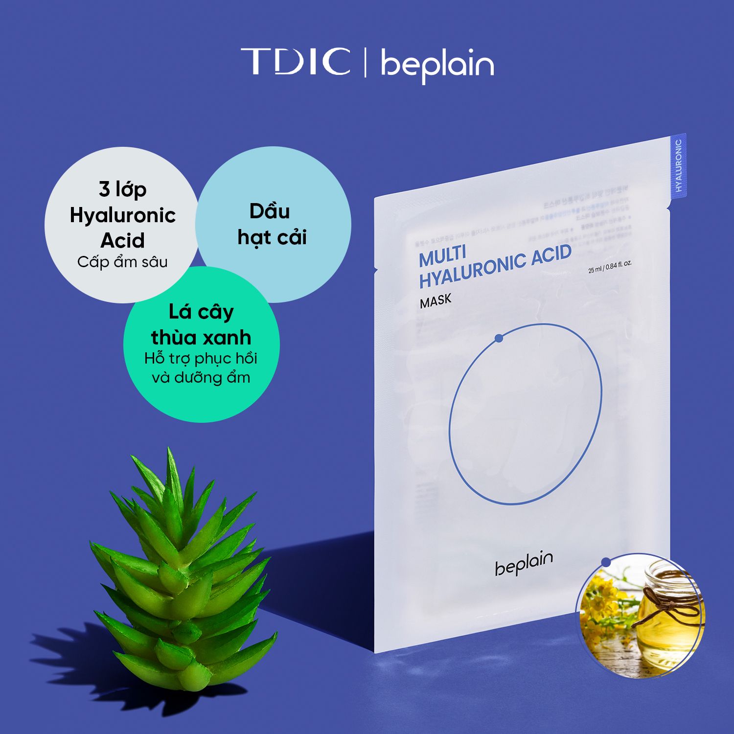  Mặt Nạ Dưỡng Da Cấp Ẩm Sâu BEPLAIN Multi Hyaluronic Acid Mask 25ml 