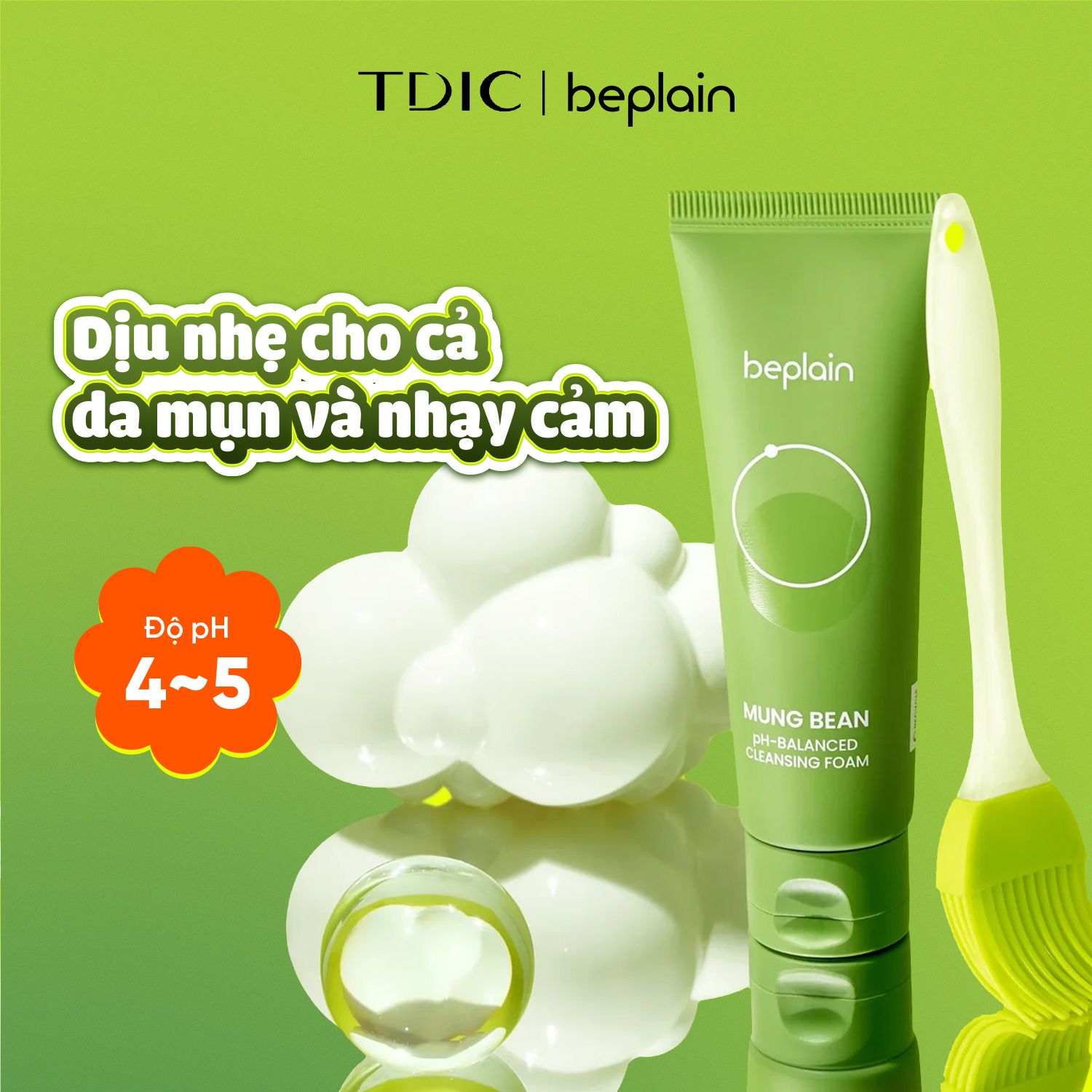  BEPLAIN Sữa Rửa Mặt Sạch Sâu Dịu Nhẹ Mung Bean pH-Balanced Cleansing Foam 160ml 