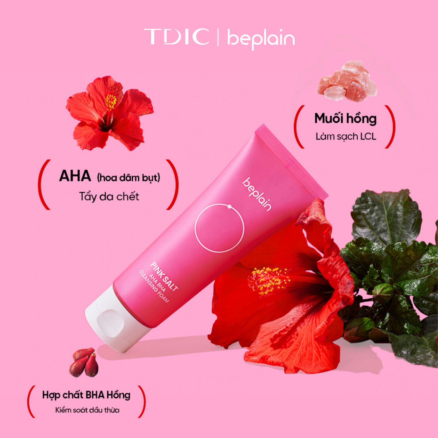  Sữa Rửa Mặt BEPLAIN Sạch Sâu Ngừa Mụn Pink Salt AHA BHA Cleansing Foam 120ml 