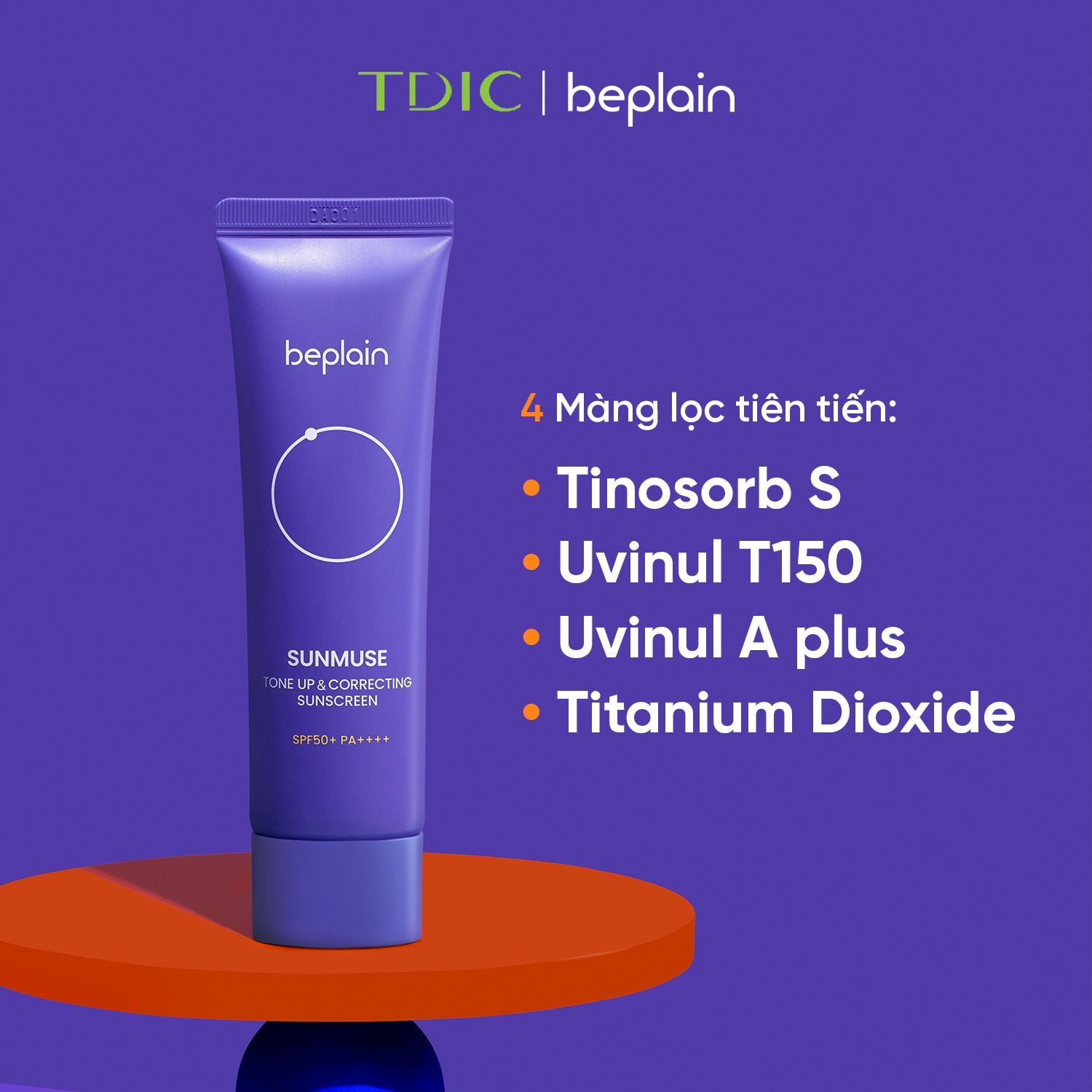  Kem Chống Nắng Nâng Tone & Hiệu Chỉnh Da BEPLAIN Sunmuse Tone Up & Correcting Sunscreen SPF50+ PA++++ 50ml 