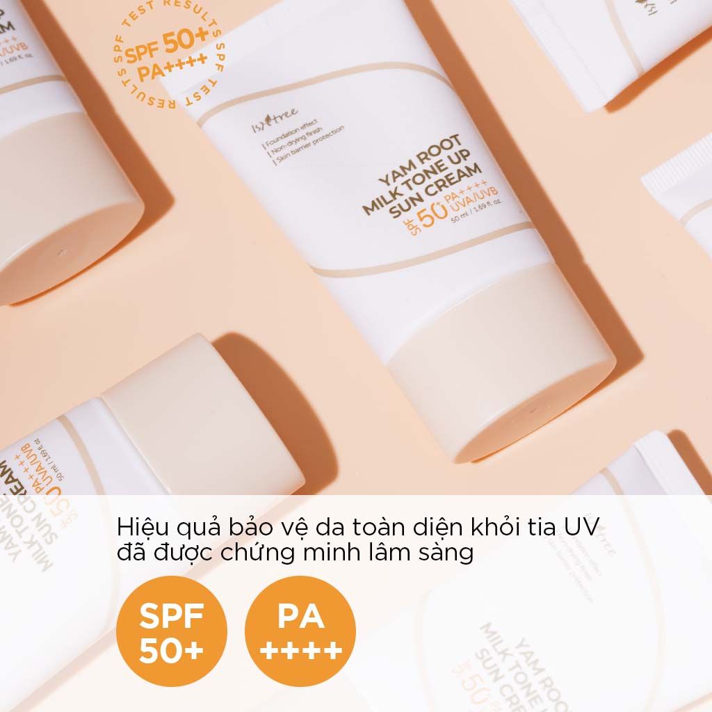  Kem Chống Nắng Vật Lý Thuần Chay Nâng Tone & Bảo Vệ Da Toàn Diện Isntree Yam Root Milk Tone Up Sun Cream 50ml 