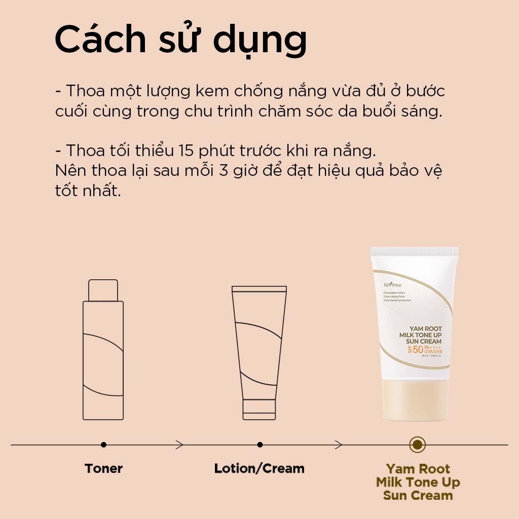  Kem Chống Nắng Vật Lý Thuần Chay Nâng Tone & Bảo Vệ Da Toàn Diện Isntree Yam Root Milk Tone Up Sun Cream 50ml 