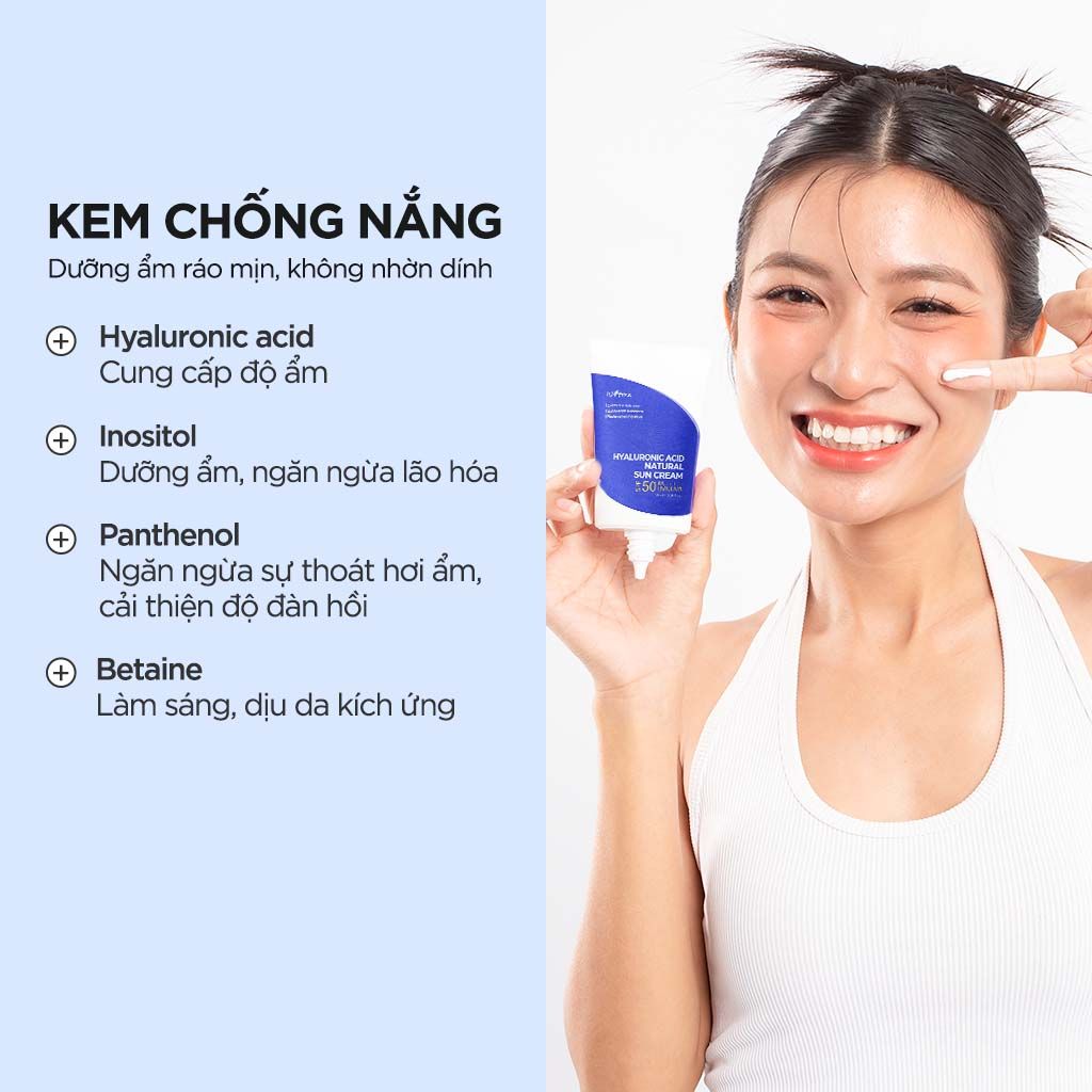  Kem chống nắng vật lý nâng tone nhẹ nhàng Isntree Hyaluronic Acid Natural Sun Cream 50ml 