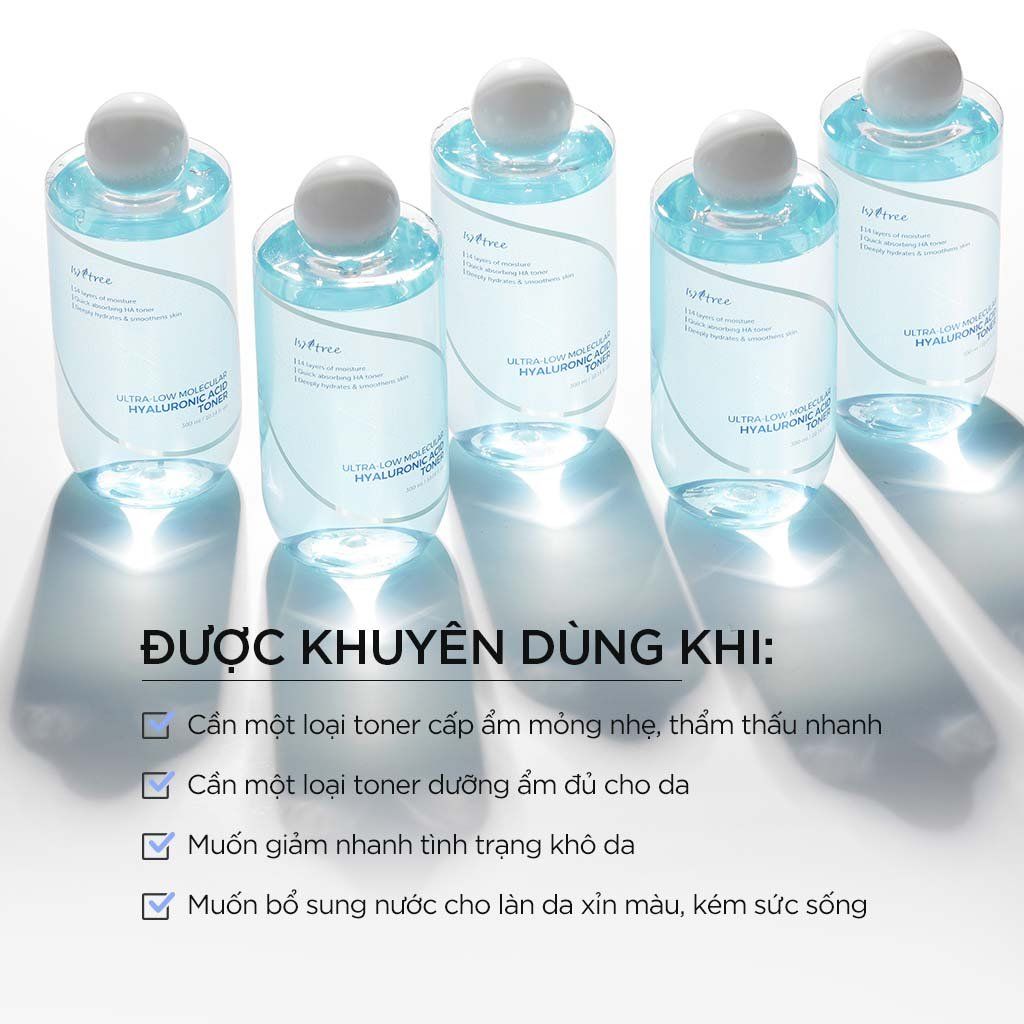  Toner HA siêu vi nano cấp ẩm chuyên sâu & căng bóng da Isntree Ultra-low Molecular Hyaluronic Acid Toner 300ml 