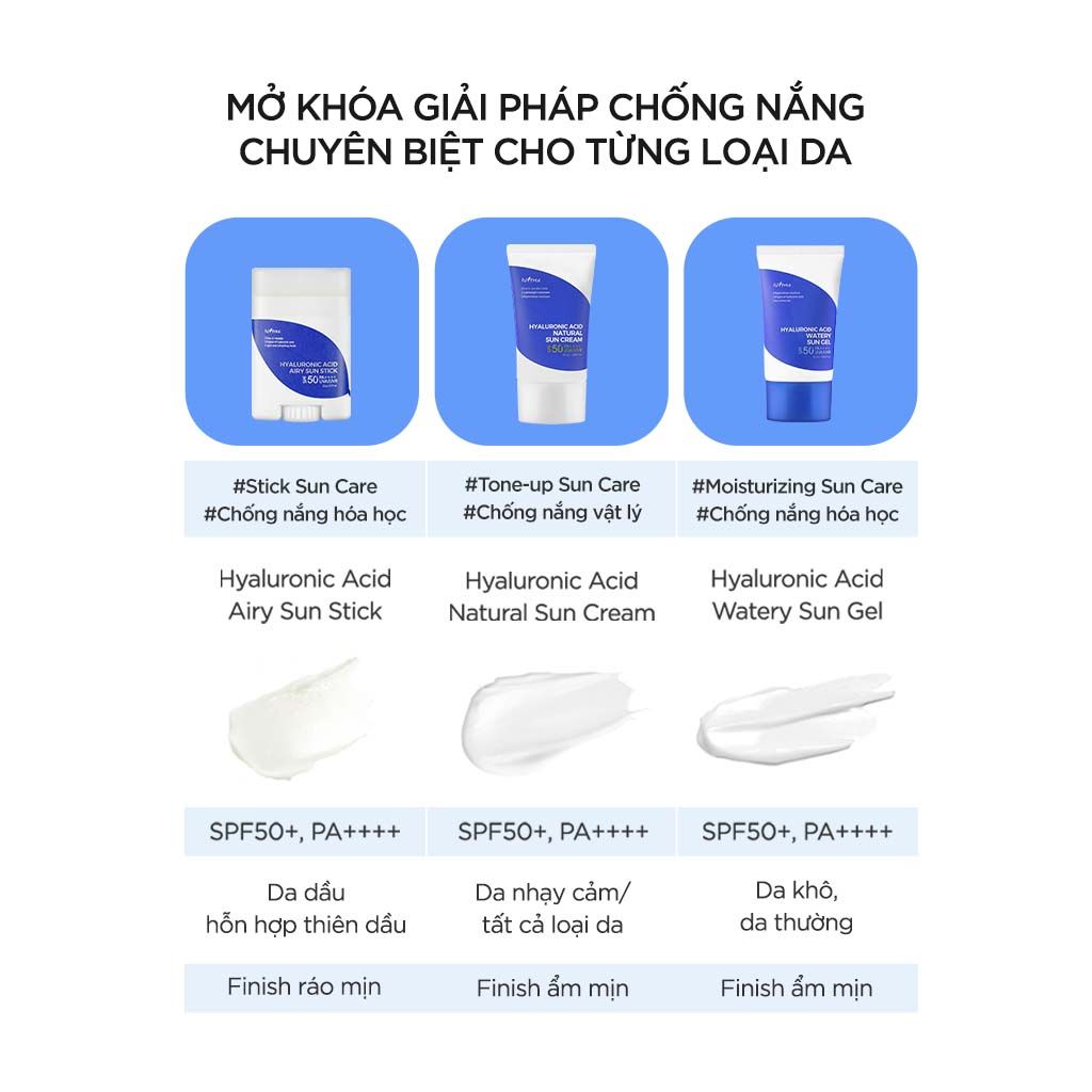  Kem chống nắng hóa học dưỡng ẩm mỏng nhẹ Isntree Hyaluronic Acid Watery Sun Gel 50ml 