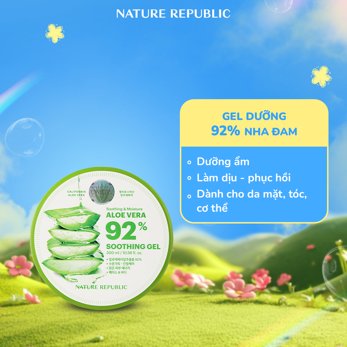  Nature Republic Gel dưỡng da Soothing & Moisture Aloe Vera 92% Soothing Gel (Jar) 300ml 