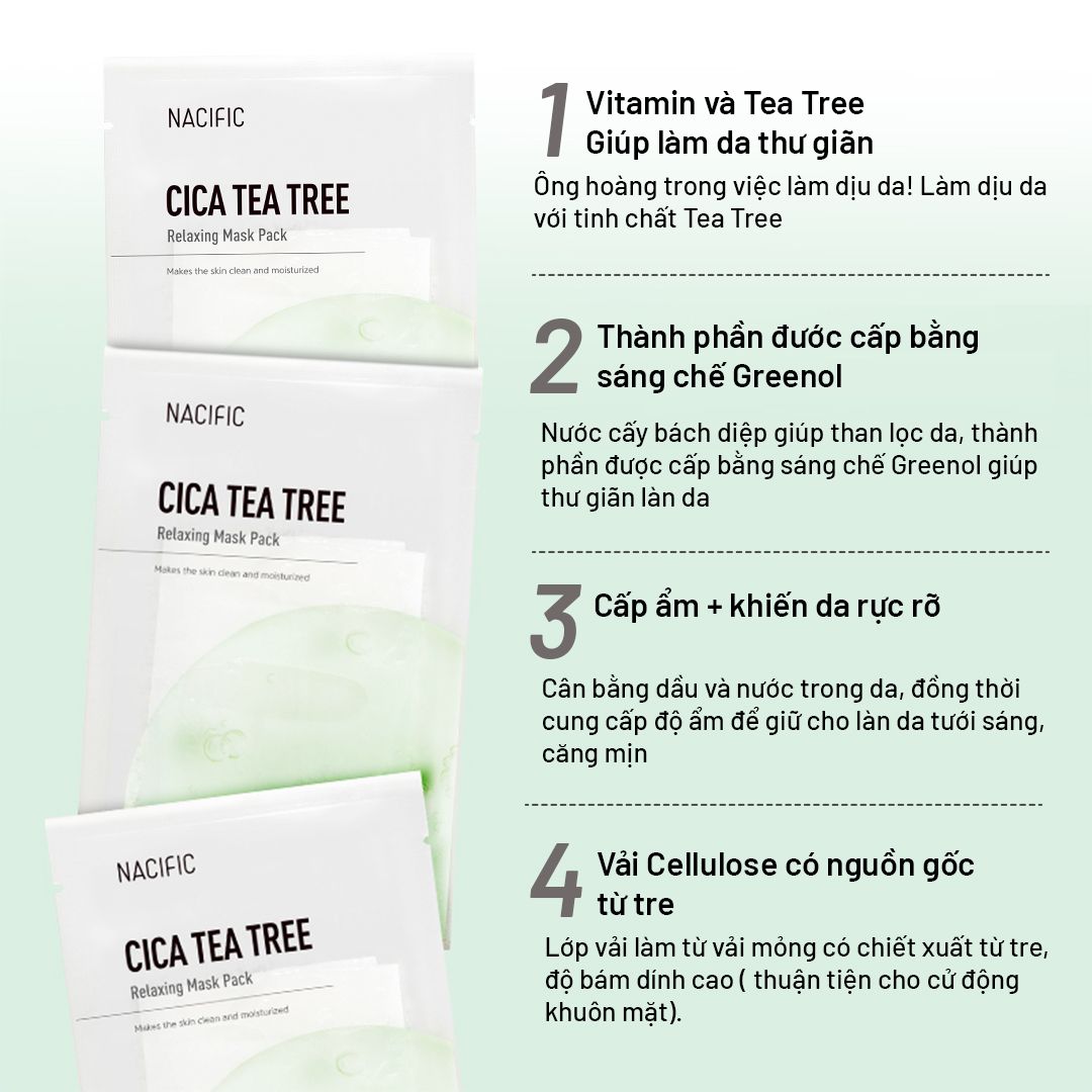  Nacific Mặt nạ Cica Tea Tree Relaxing Mask Pack 30g 