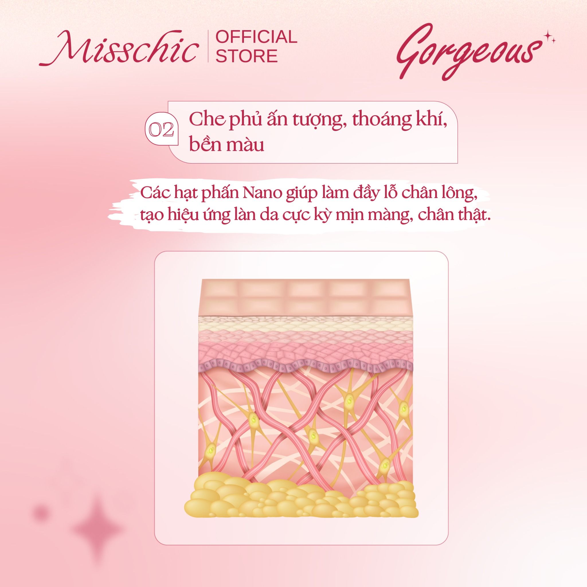  Misschic Phấn Nước Gorgeous Airy Long Wear Cushion 13g 02. Medium Beige 